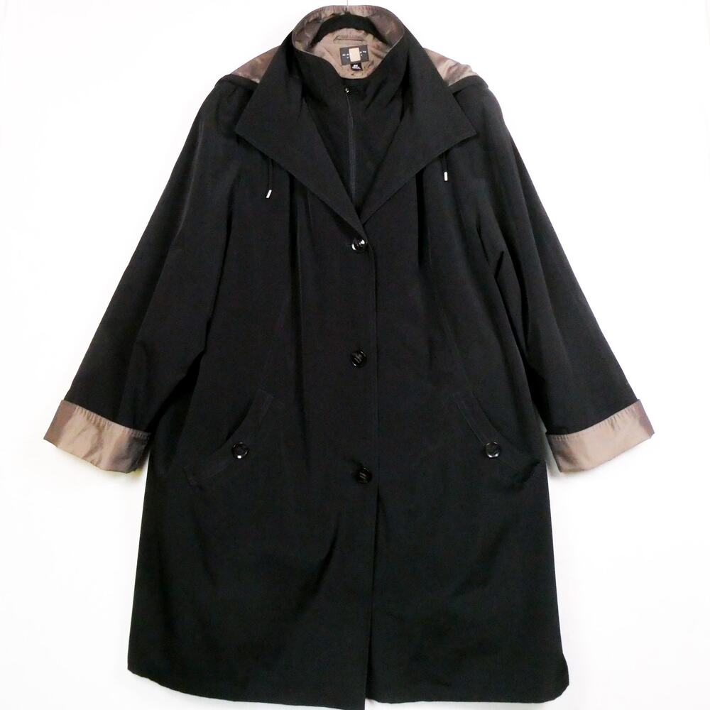 Gallery Woman Black Hooded Rain Coat Size 3X XXXL Removable Lining